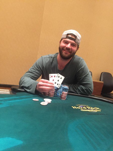Chris Holtzhauer at a poker table at Seminole Hard Rock, Hollywood